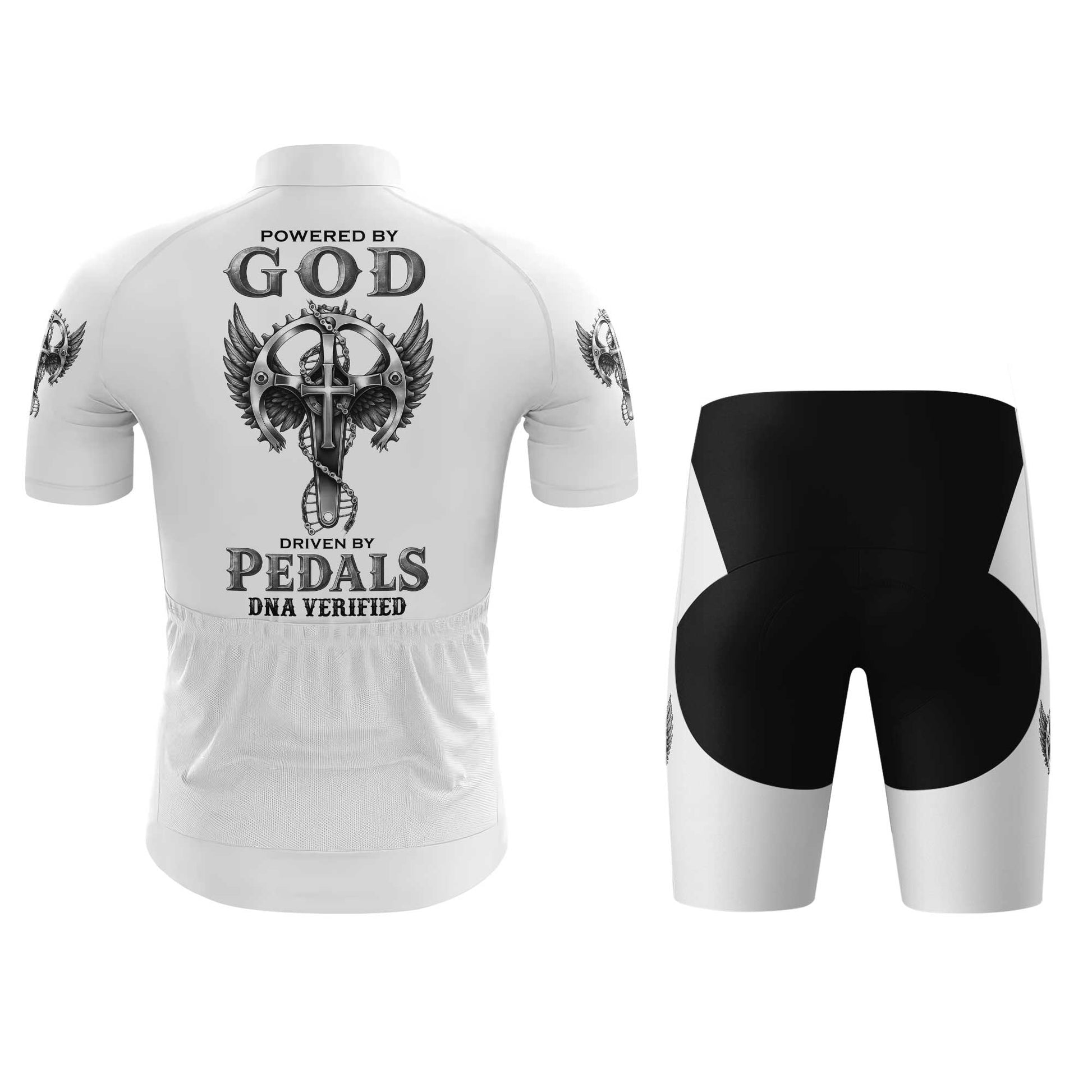 Powered By God DNA Men's Cycling Jersey Set, Road Bike Cycling Kit for Men, Biking Outfit, Bicycle Suit, Team Racing Uniform