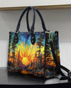 Beautiful Sun Scene Leather Handbag