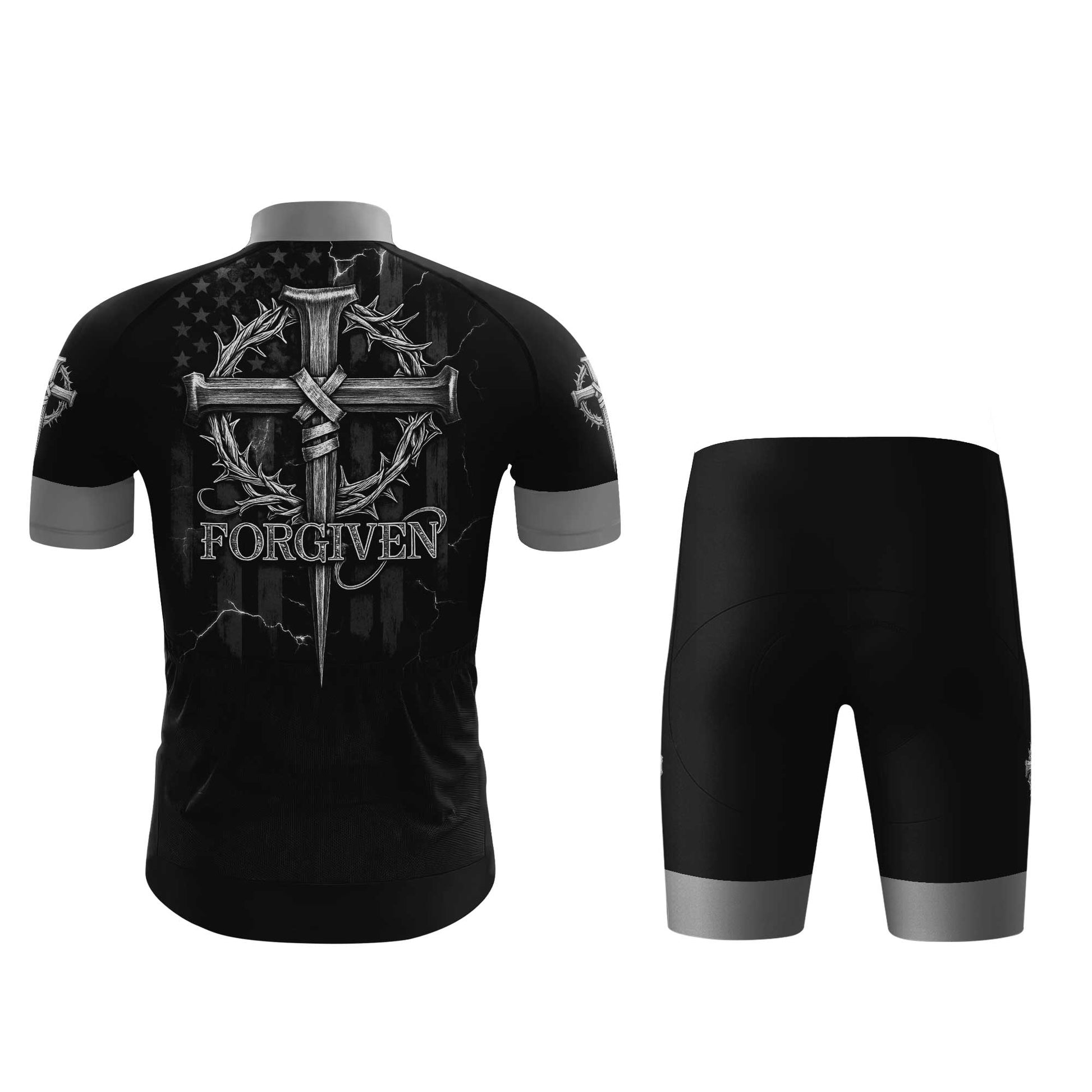 Forgiven Jesus Cross Men's Cycling Jersey Set, Road Bike Cycling Kit for Men, Biking Outfit, Bicycle Suit, Team Racing Uniform