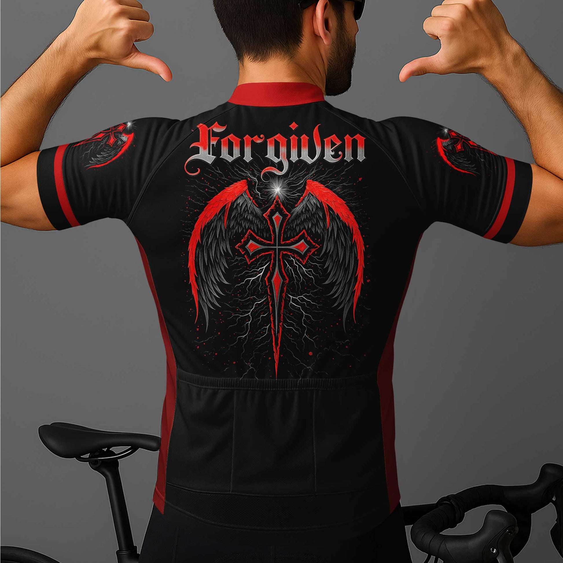 Forgiven Cross Men's Cycling Jersey Set, Road Bike Cycling Kit for Men, Biking Outfit, Bicycle Suit, Team Racing Uniform