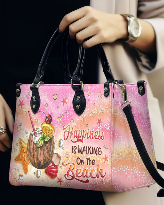 Happiness Is Walking On The Beach Leather Handbag