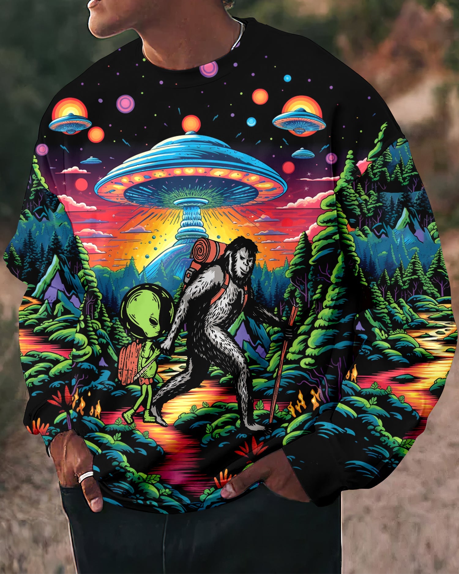 Bigfoot Alien Going Hiking All Over Print Shirt