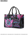 JUST A WOMAN WHO LOVES SKULLS AND HAS TATTOOS LEATHER HANDBAG - YHDU1607242