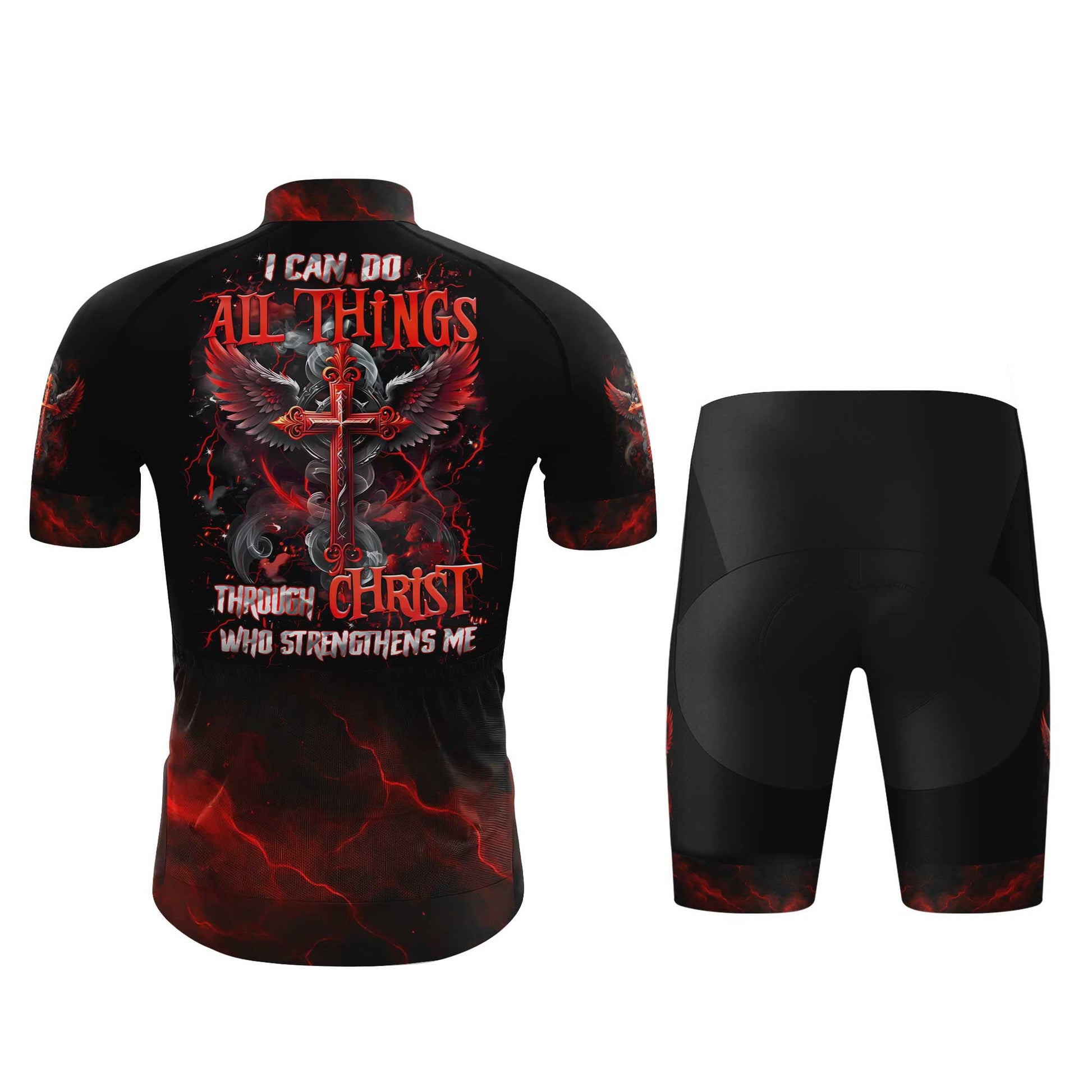 I Can Do All Things Through Christ Men's Cycling Jersey Set, Road Bike Cycling Kit for Men, Biking Outfit, Bicycle Suit, Team Racing Uniform