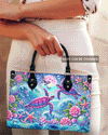 Sea Turtle Under Moon Leather Handbag
