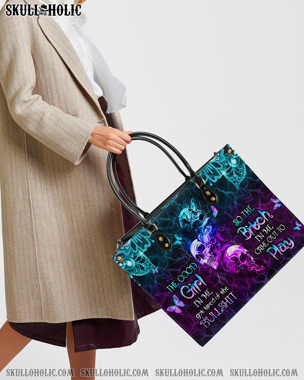 THE GOOD GIRL IN ME GOT TIRED SKULL ROSE LEATHER HANDBAG - YHHN2503241