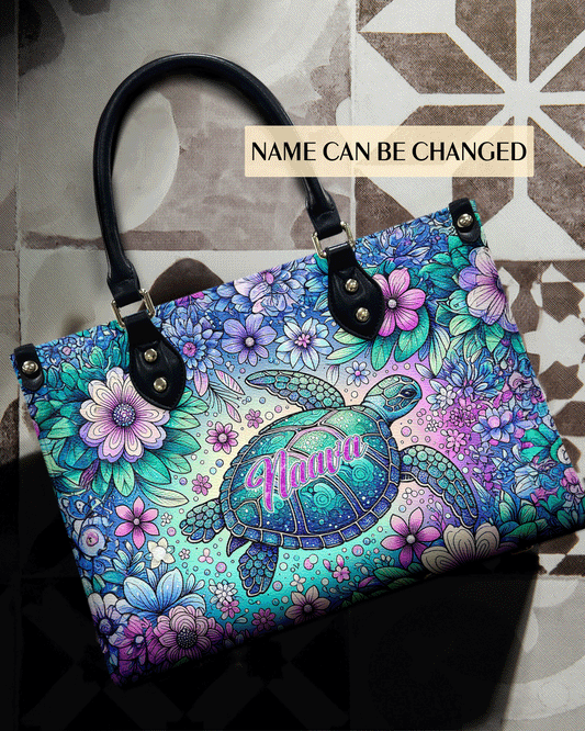 Sea Turtle Floral Leather Handbag