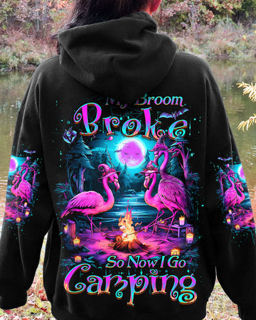 MY BROOM BROKE SO NOW FLAMINGO HALLOWEEN CAMPING ALL OVER PRINT - YHDU2808233