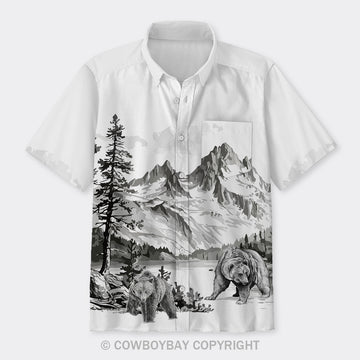 Araffe Bear In The Woods Button Up Shirts