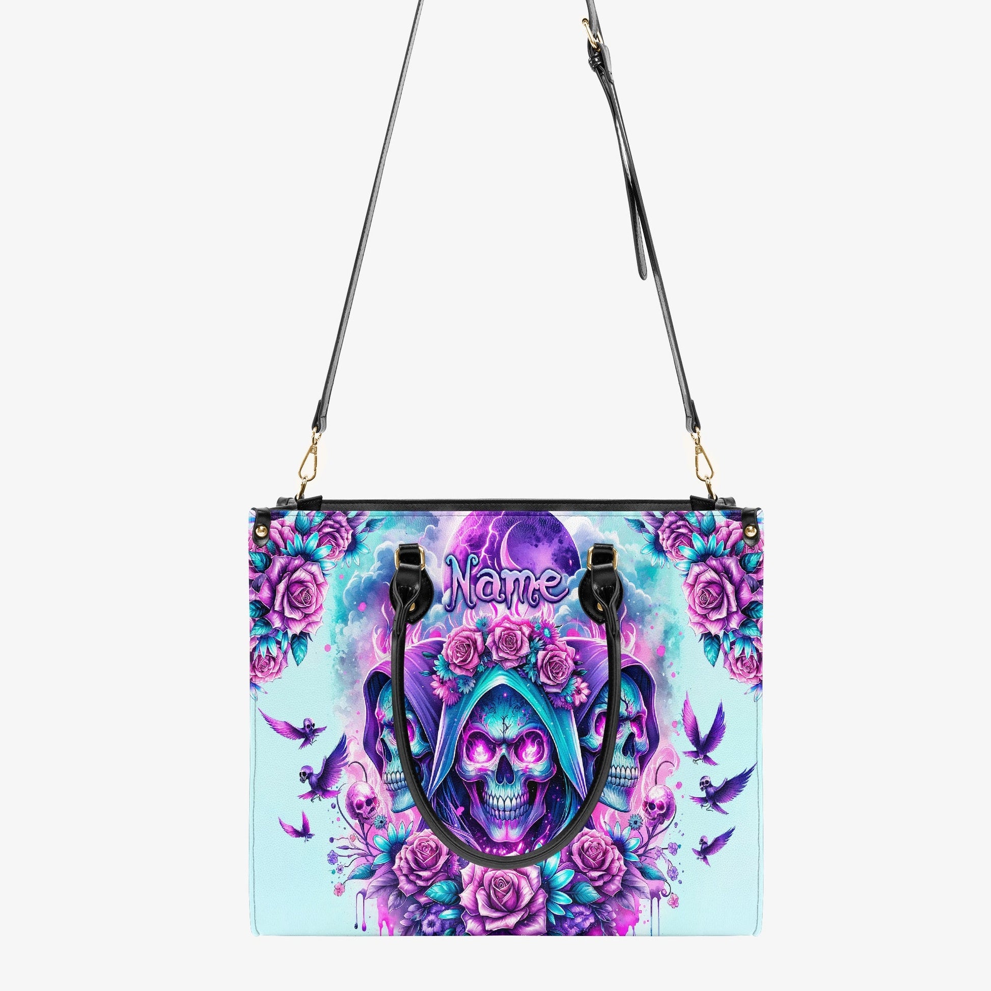 THREE SKULL REAPER ROSES LEATHER HANDBAG - TLPQ2503242