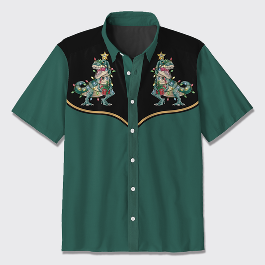 Christmas Dinosaur Button Up Shirts
