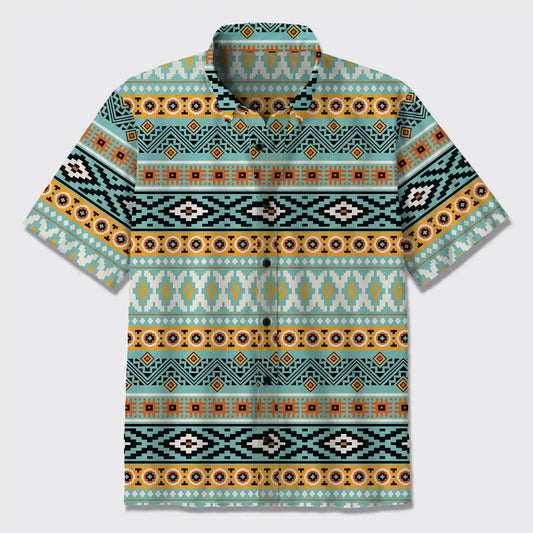 Aztec Tribal Geometric Ethnic Button Up Shirts_3