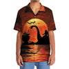 Halloween Bigfoot Riding on Lochness Monster and Alien Hawaiian Shirt