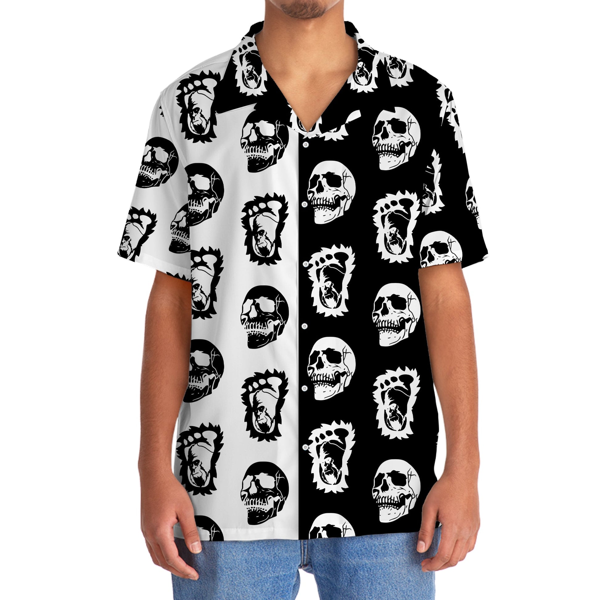 Halloween Bigfoot Silhouette Skull Hawaiian Shirt