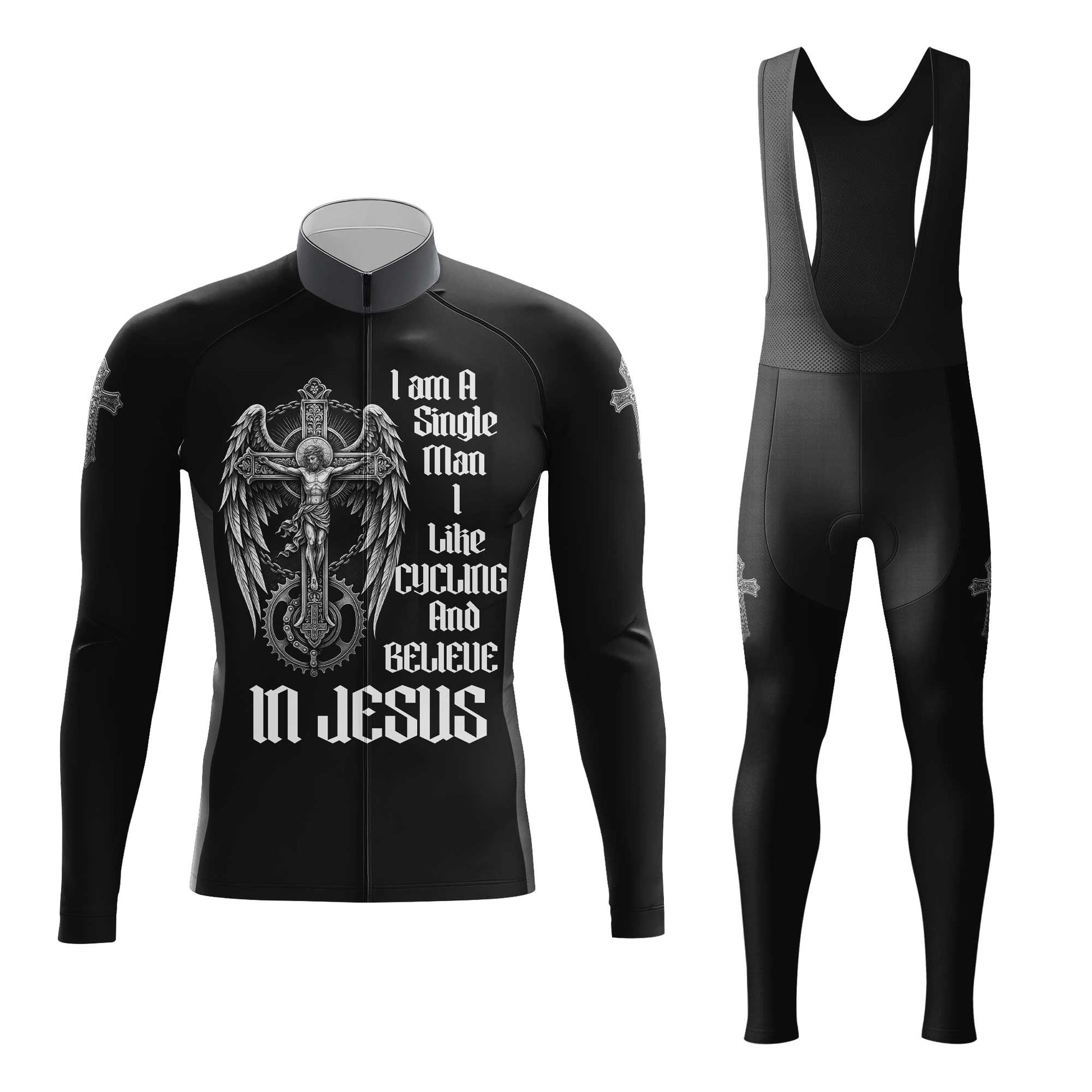 A Man Believe In Jesus Men's Cycling Jersey Set, Road Bike Cycling Kit for Men, Biking Outfit, Bicycle Suit, Team Racing Uniform