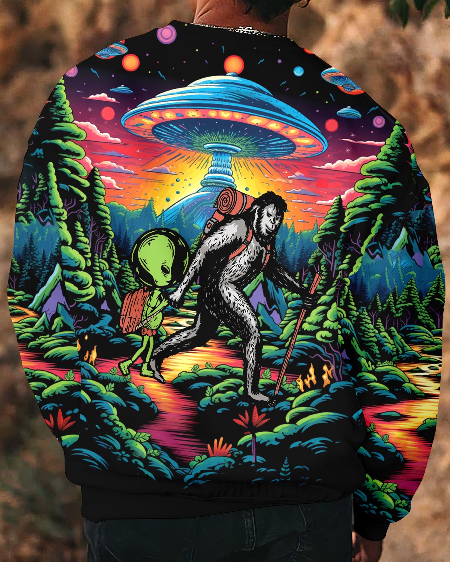 Bigfoot Alien Going Hiking All Over Print Shirt