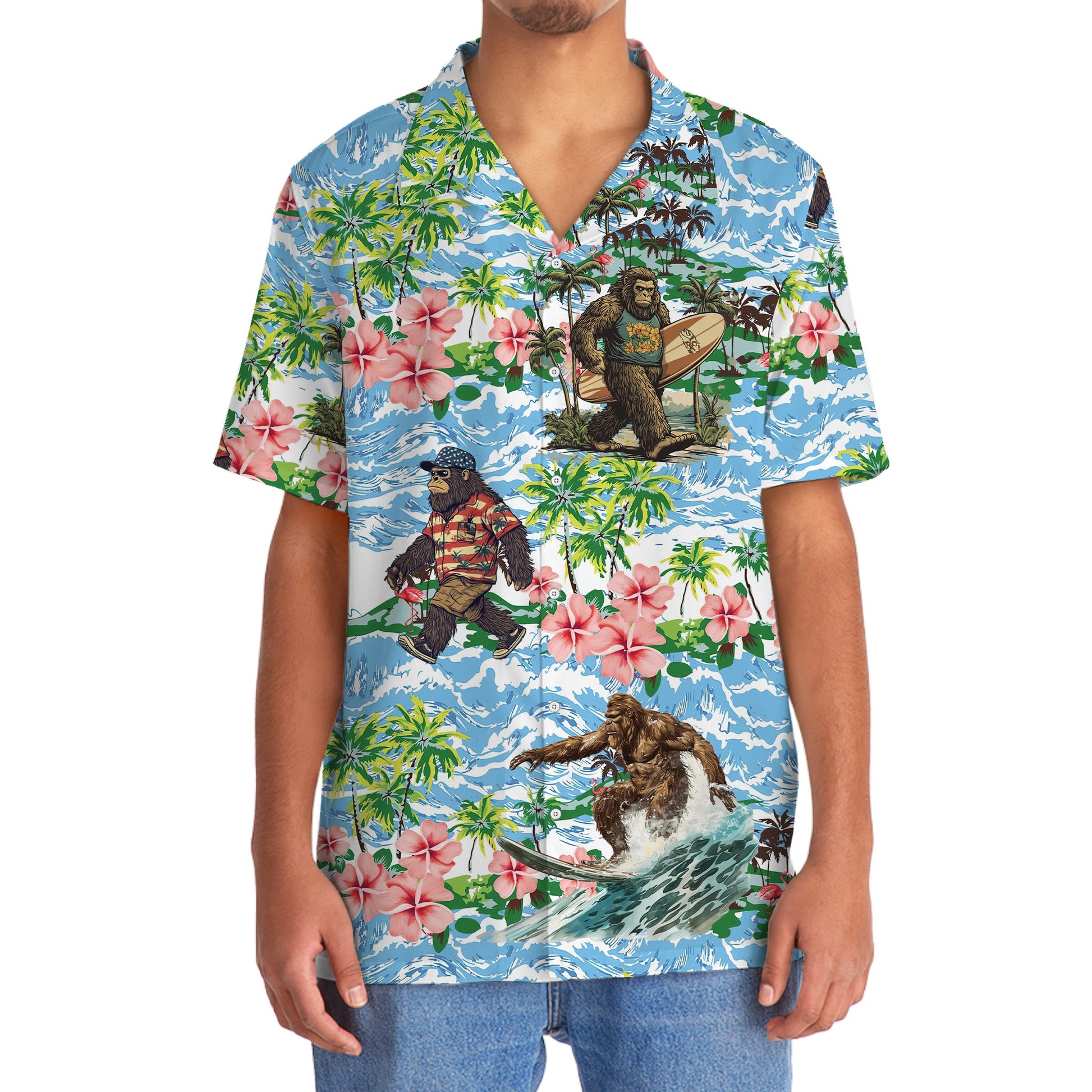 Funny Bigfoots Are On Summer Vacation Hawaiian Shirt