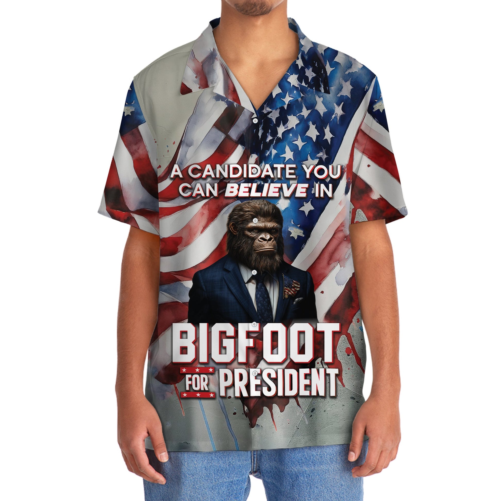 Bigfoot for President Election Vote USA Flag Hawaiian Shirt