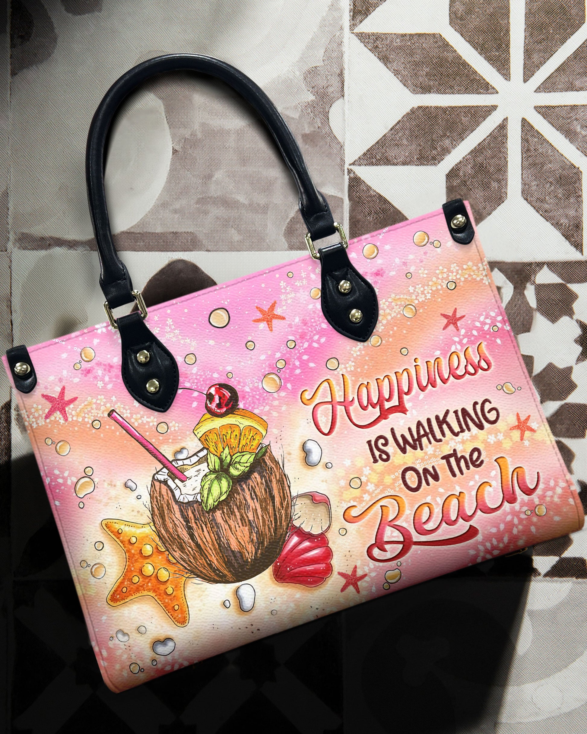 Bigcrowns HAPPINESS IS WALKING ON THE BEACH LEATHER HANDBAG N2108244
