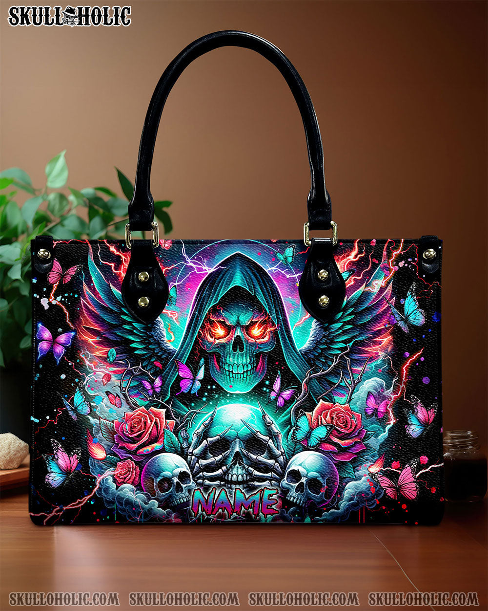 REAPER SKULL WINGS LEATHER HANDBAG - TLNZ1806245