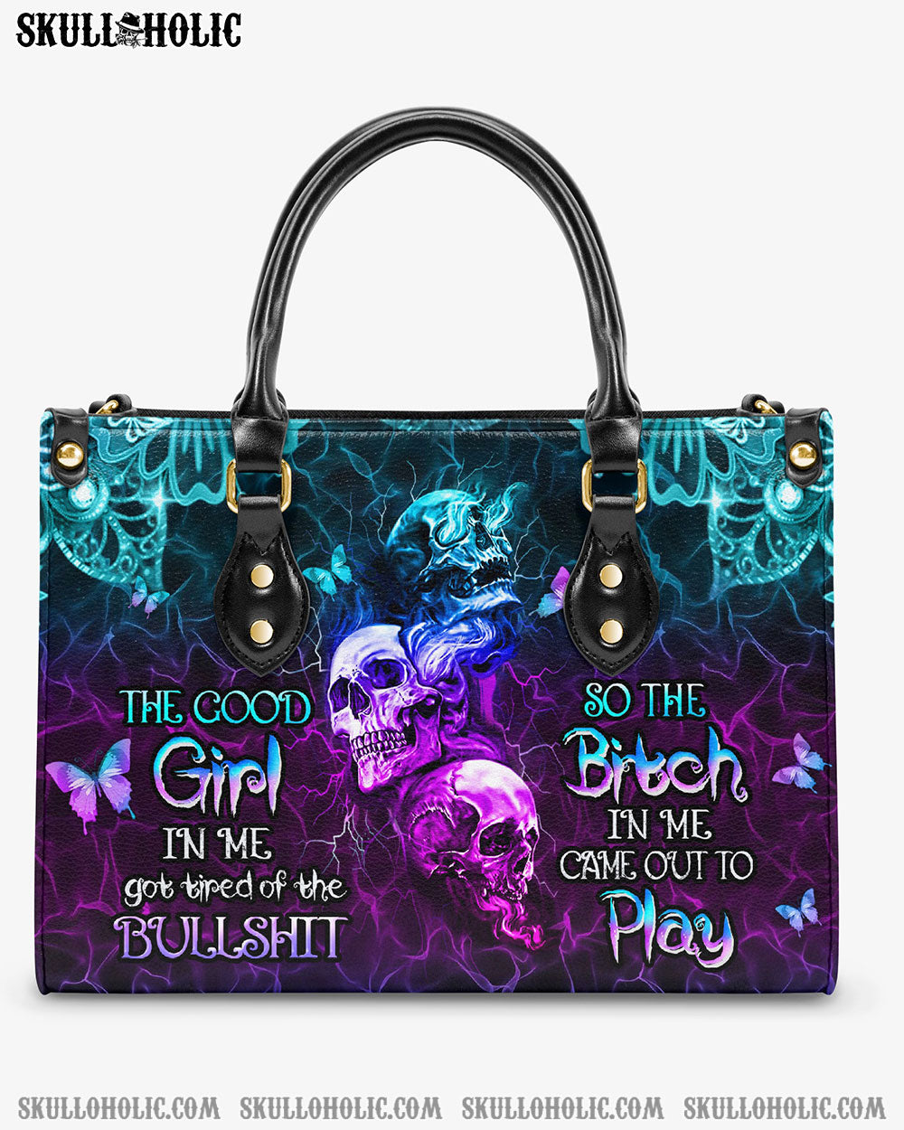 THE GOOD GIRL IN ME GOT TIRED SKULL ROSE LEATHER HANDBAG - YHHN2503241