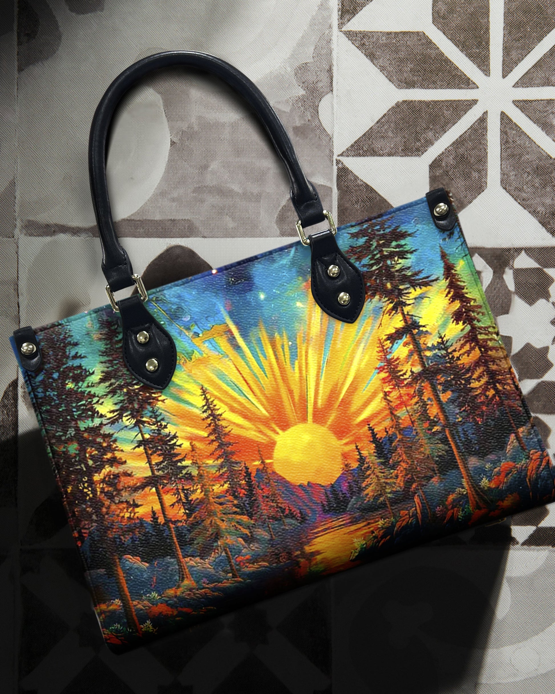 Bigcrowns BEAUTIFUL SUN SCENE LEATHER HANDBAG N1009243