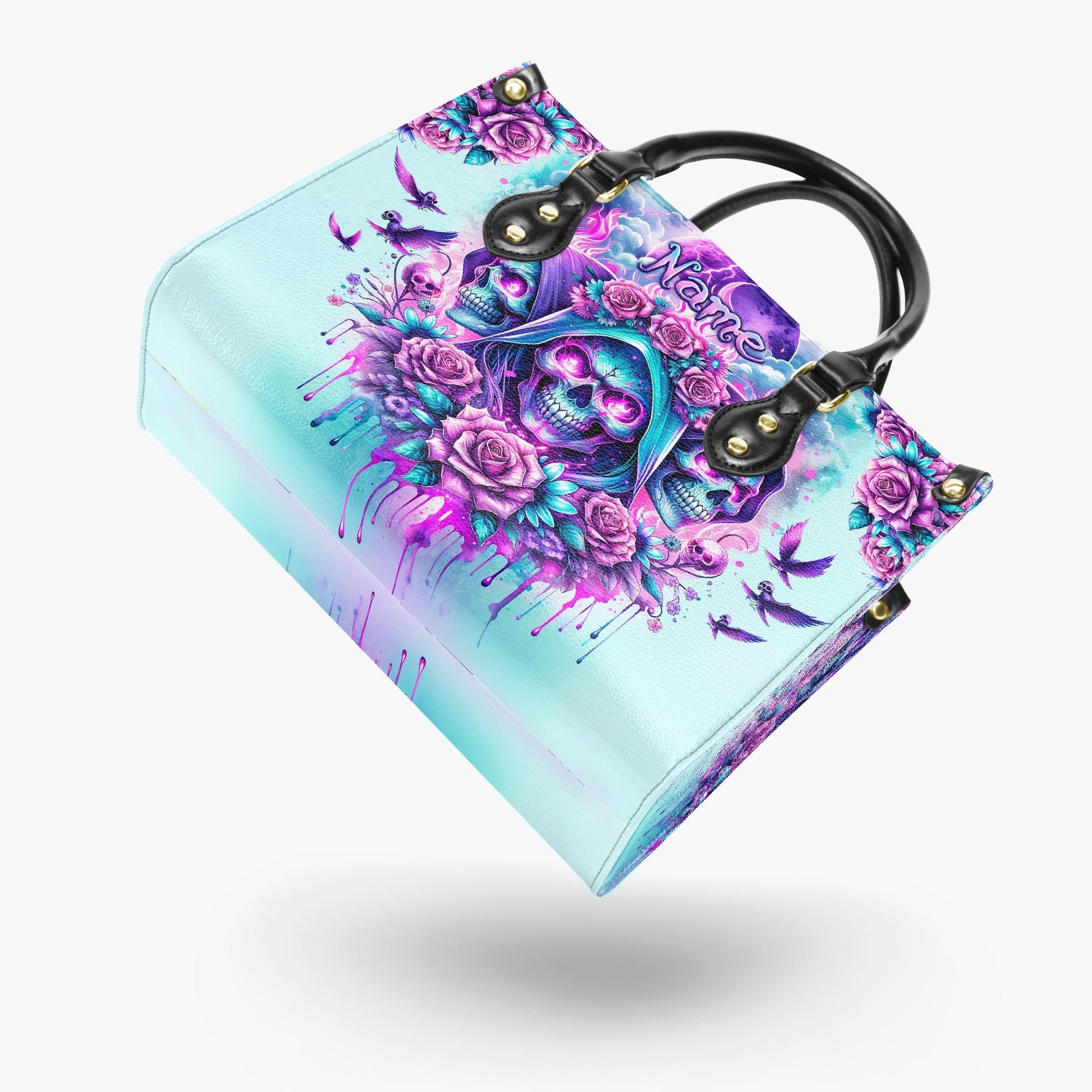 THREE SKULL REAPER ROSES LEATHER HANDBAG - TLPQ2503242