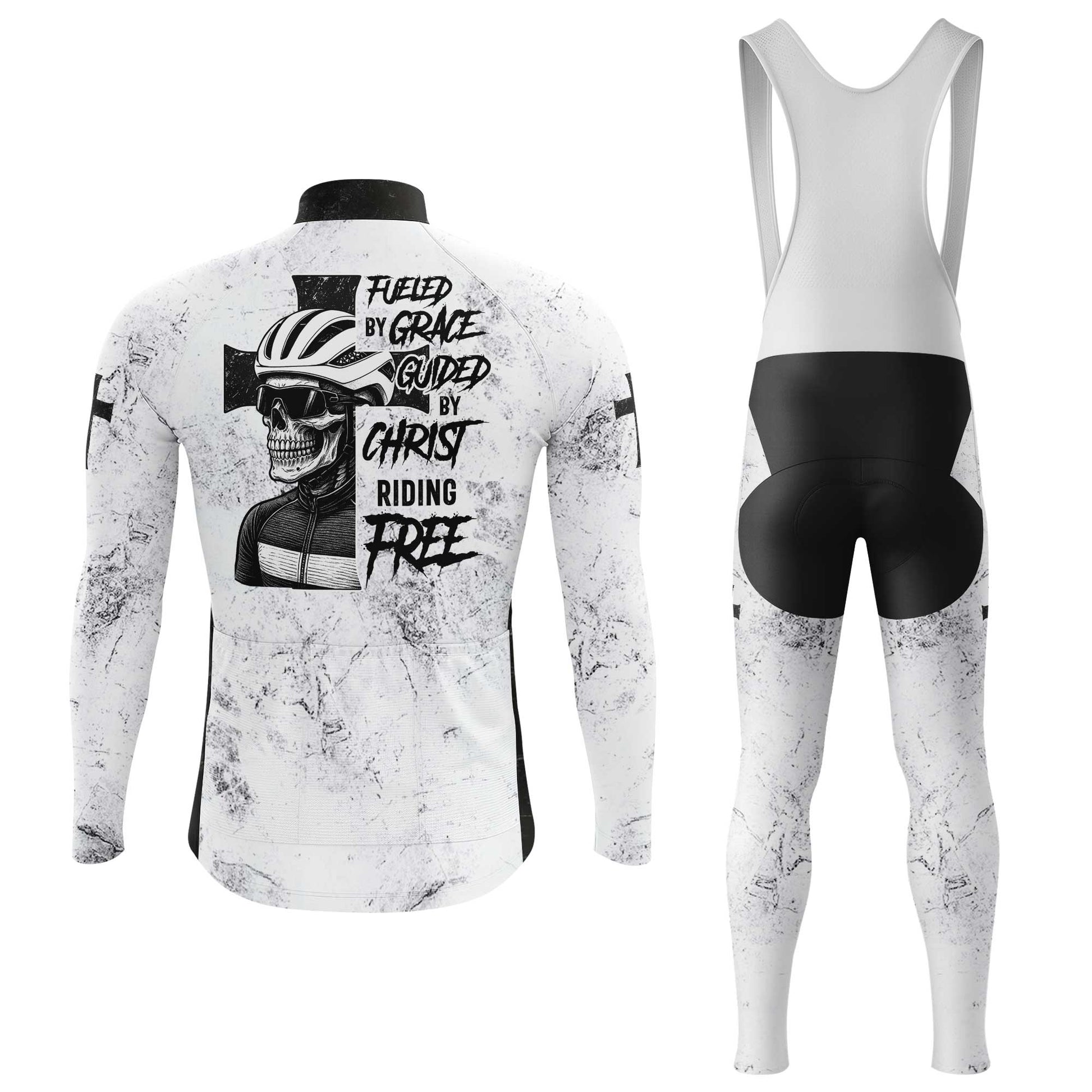 Skull Rider Fueled By Grace Men's Cycling Jersey Set, Road Bike Cycling Kit for Men, Biking Outfit, Bicycle Suit, Team Racing Uniform