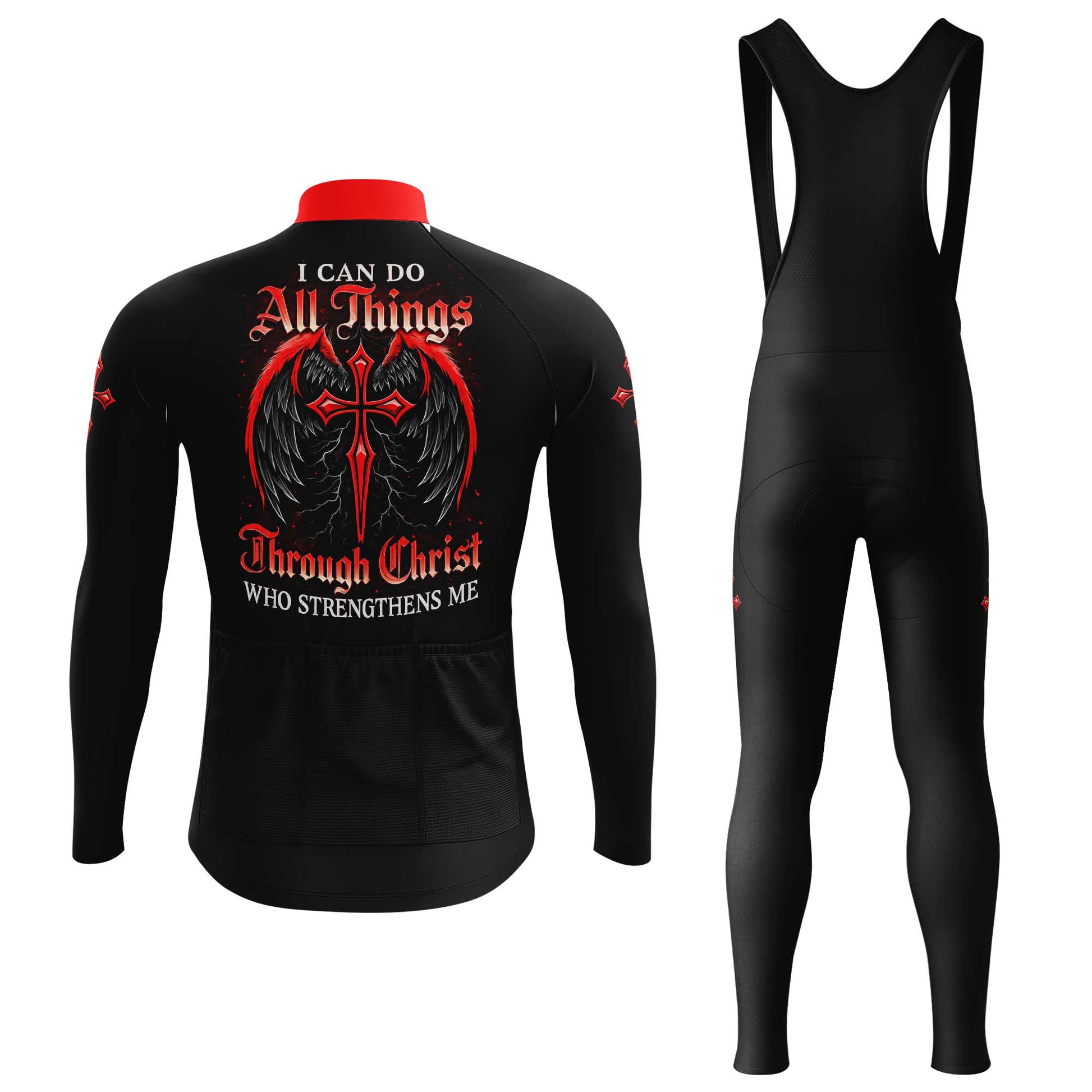 I Can Do All Things Through Christ Men's Cycling Jersey Set, Road Bike Cycling Kit for Men, Biking Outfit, Bicycle Suit, Team Racing Uniform