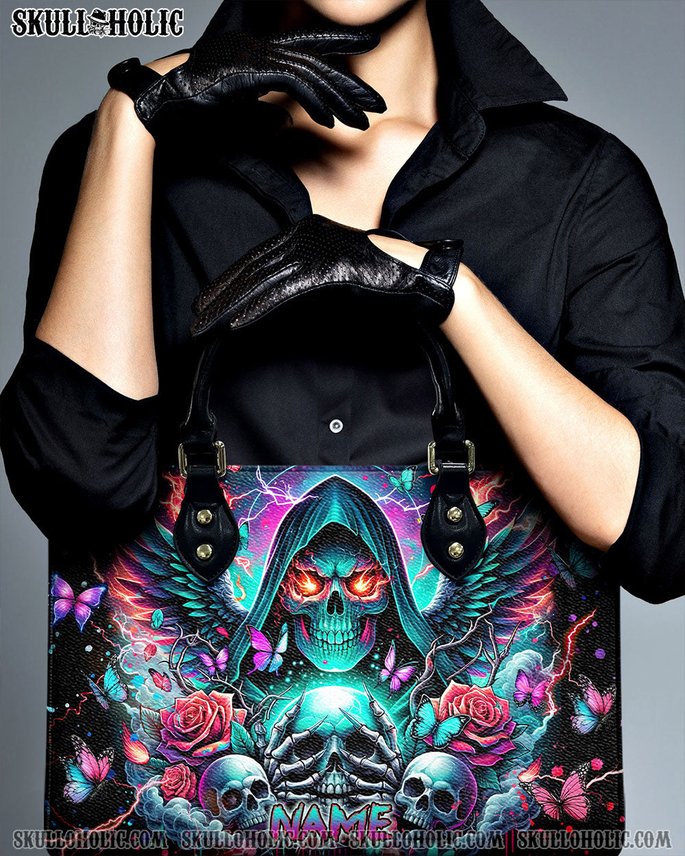REAPER SKULL WINGS LEATHER HANDBAG - TLNZ1806245