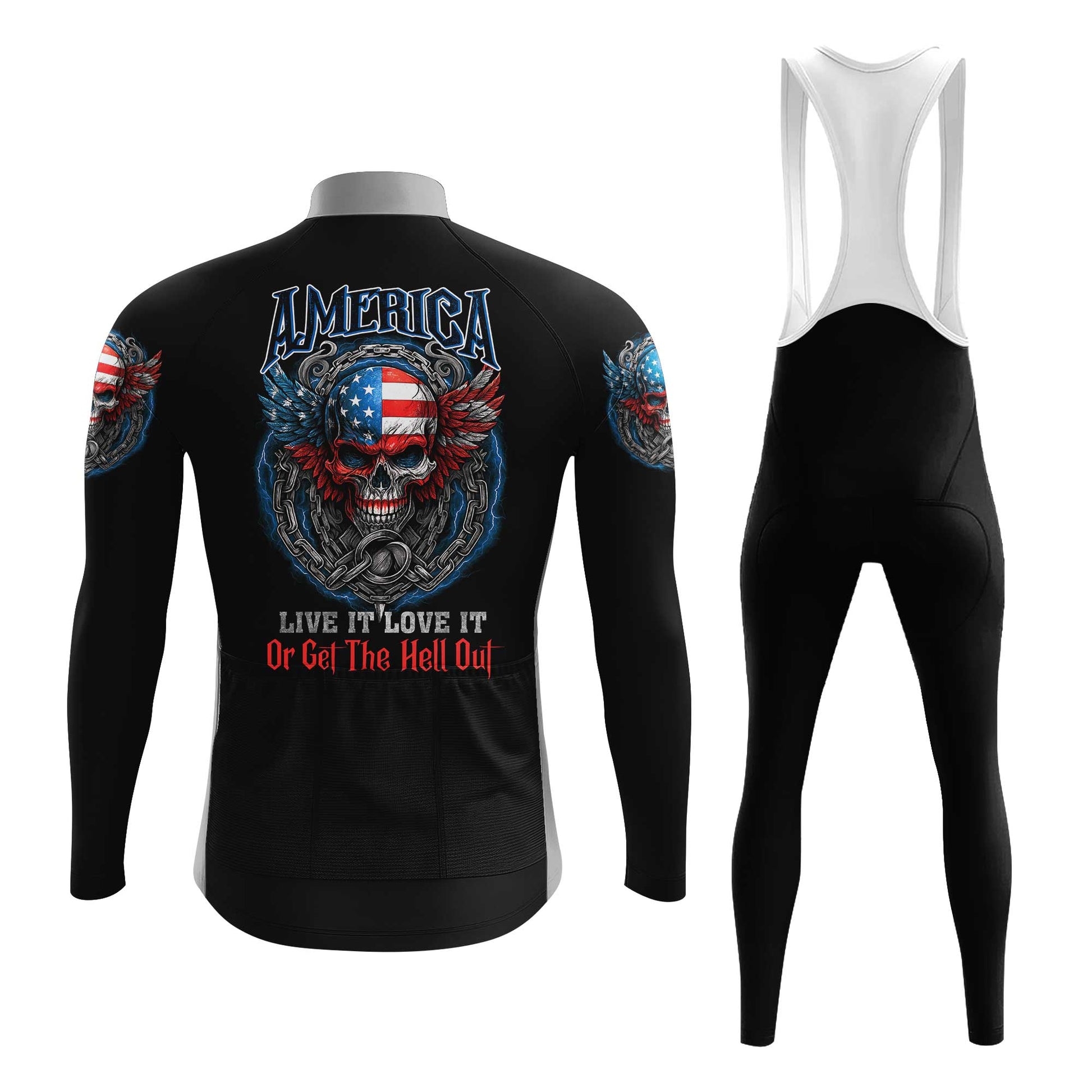 America Skull Men's Cycling Jersey Set, Road Bike Cycling Kit for Men, Biking Outfit, Bicycle Suit, Team Racing Uniform