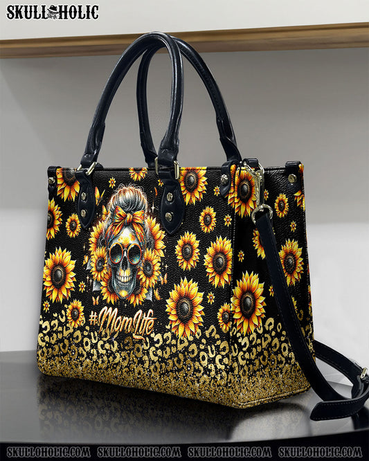 MOM LIFE MESSY BUN SUNFLOWER LEOPARD LEATHER HANDBAG - TLTW0706241