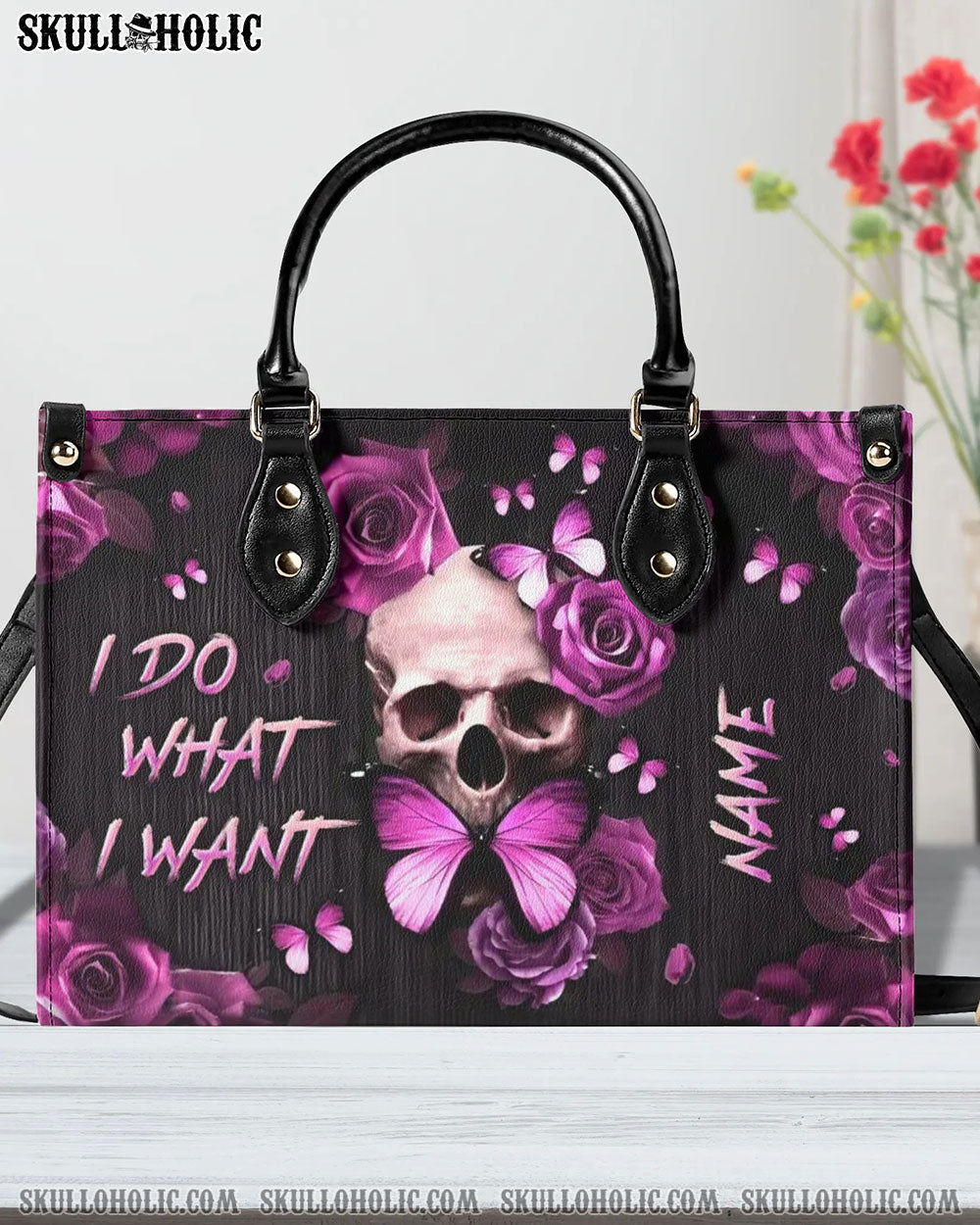 I DO WHAT I WANT SKULL ROSE LEATHER HANDBAG - YHLN3107244