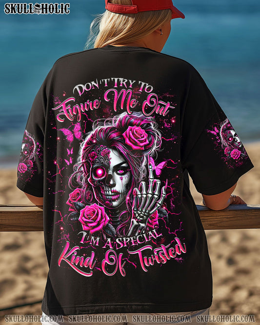 DON'T TRY TO FIGURE ME OUT SKULL MESSY BUN ALL OVER PRINT   - TLNZ2503251