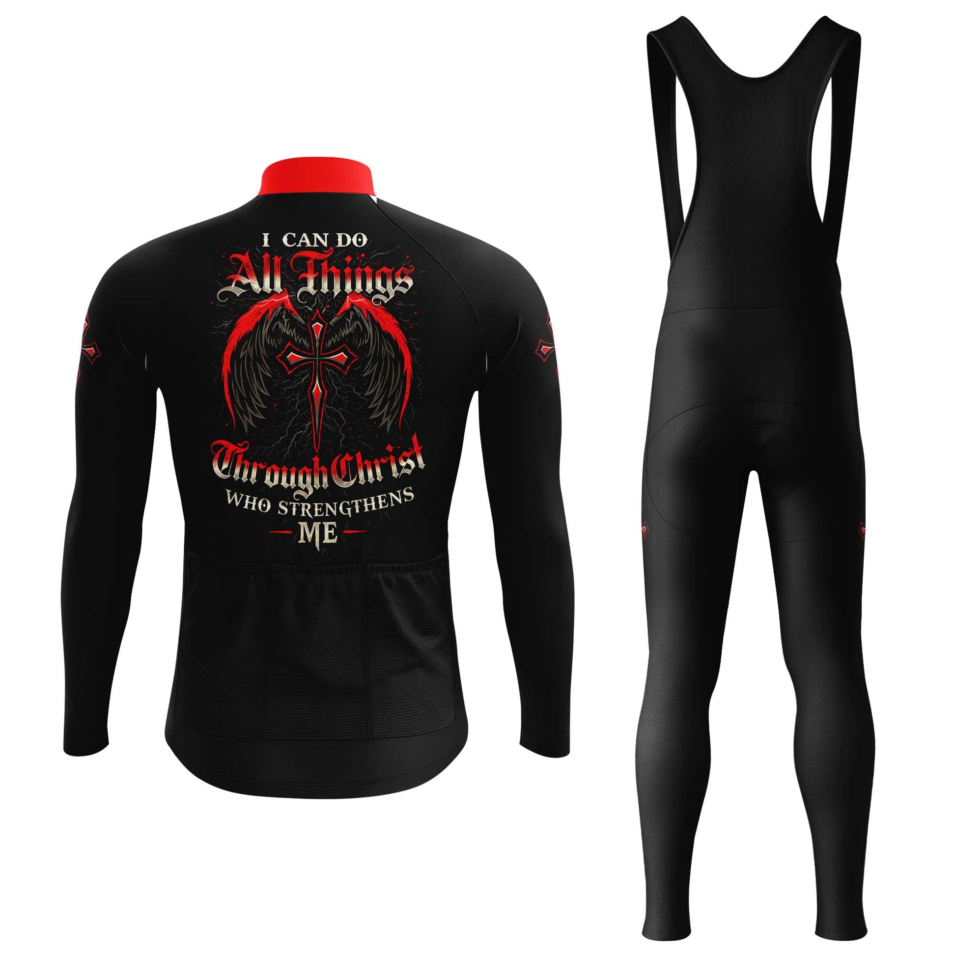 I Can Do All Things Through Christ Men's Cycling Jersey Set, Road Bike Cycling Kit for Men, Biking Outfit, Bicycle Suit, Team Racing Uniform