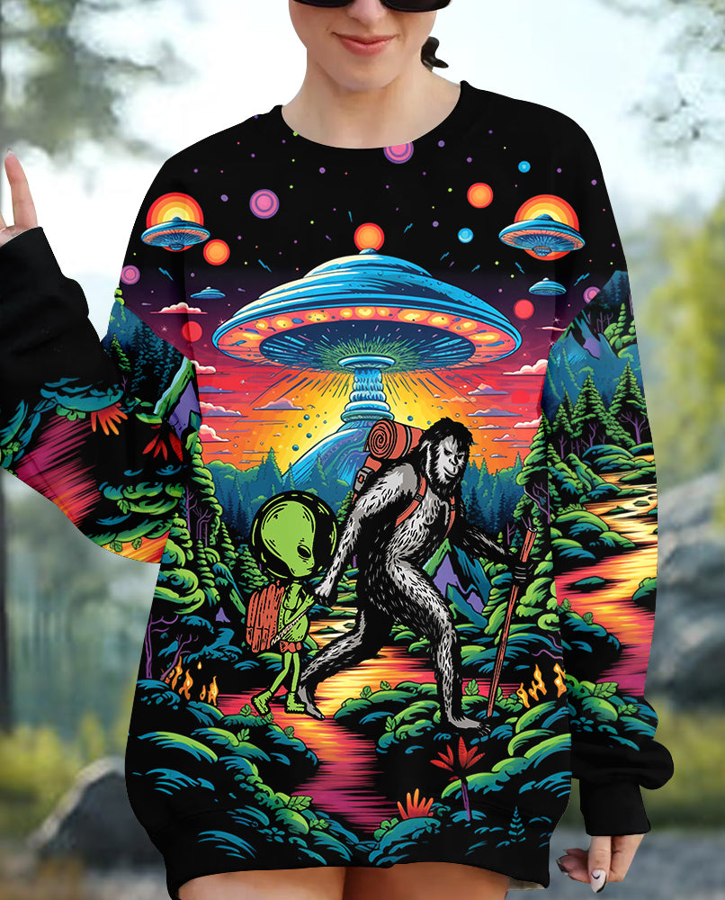 Bigfoot Alien Going Hiking All Over Print Shirt