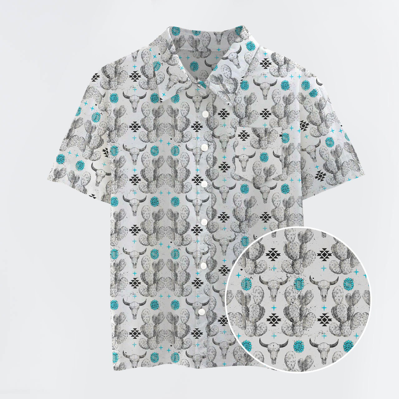 Aztec Cow Skull Button Up Shirts