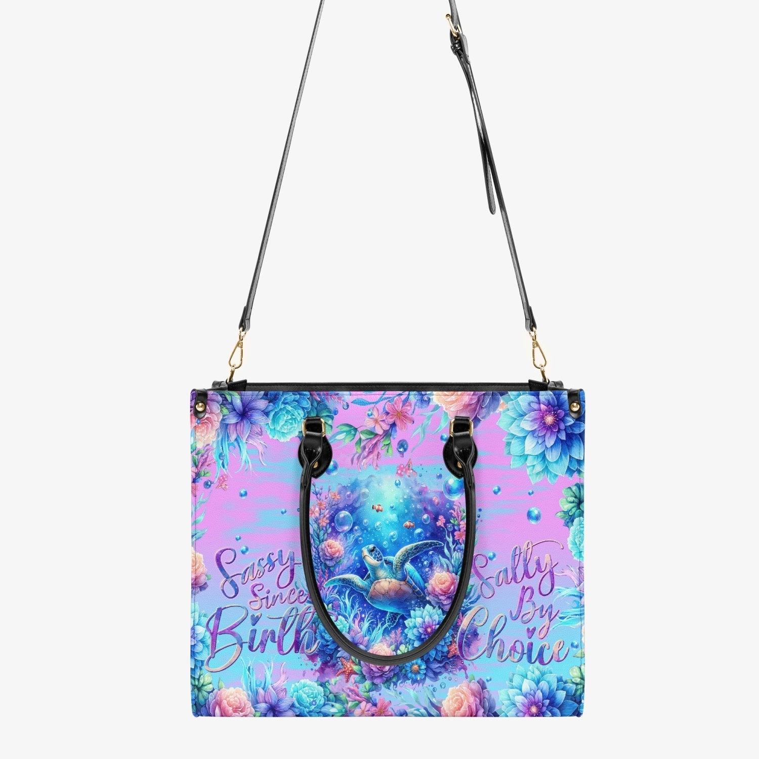Bigcrowns SASSY SINCE BIRTH SALTY BY CHOICE TURTLE LEATHER HANDBAG T2803244