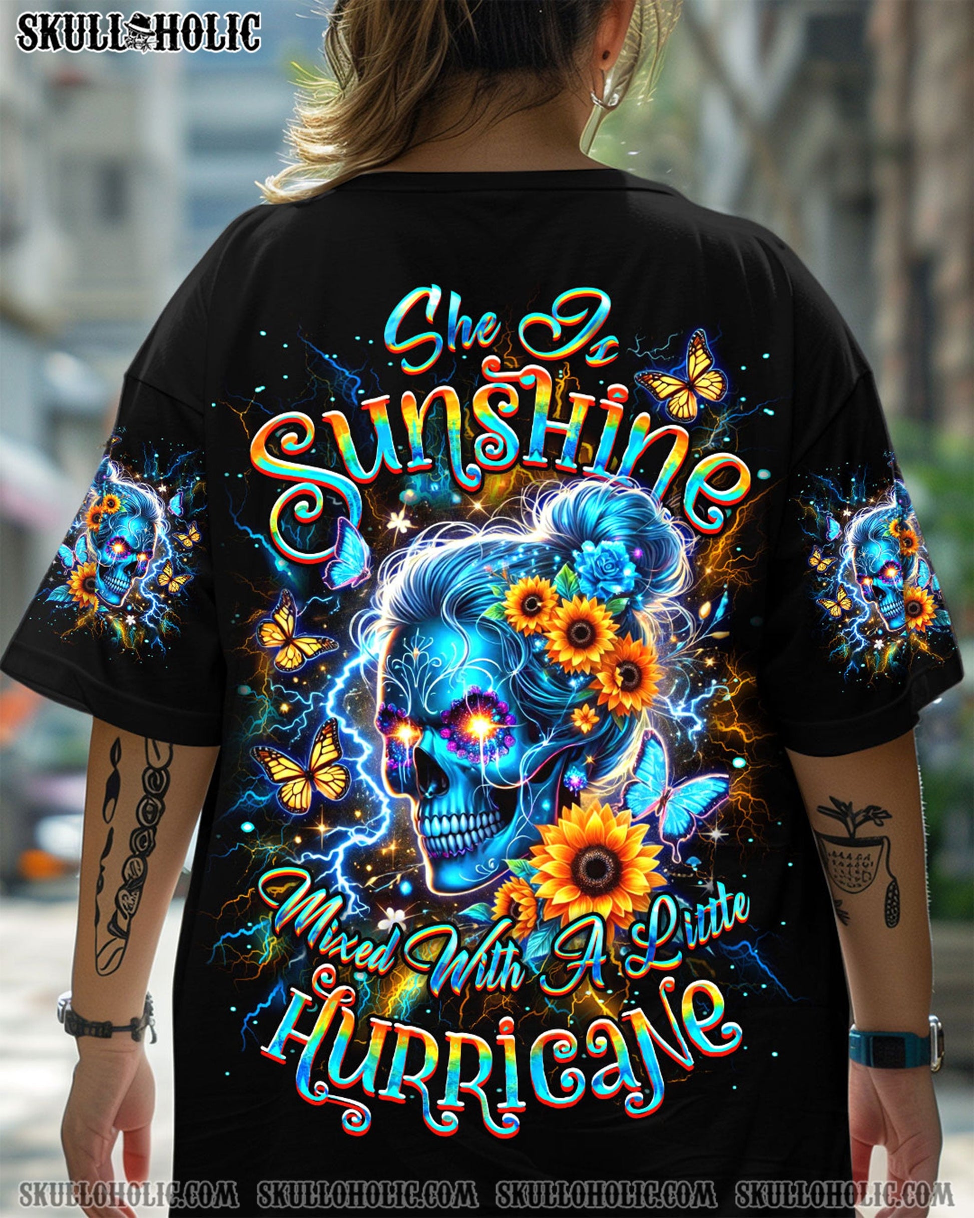 SHE IS SUNSHINE SKULL SUNFLOWER ALL OVER PRINT - YHDU0204252