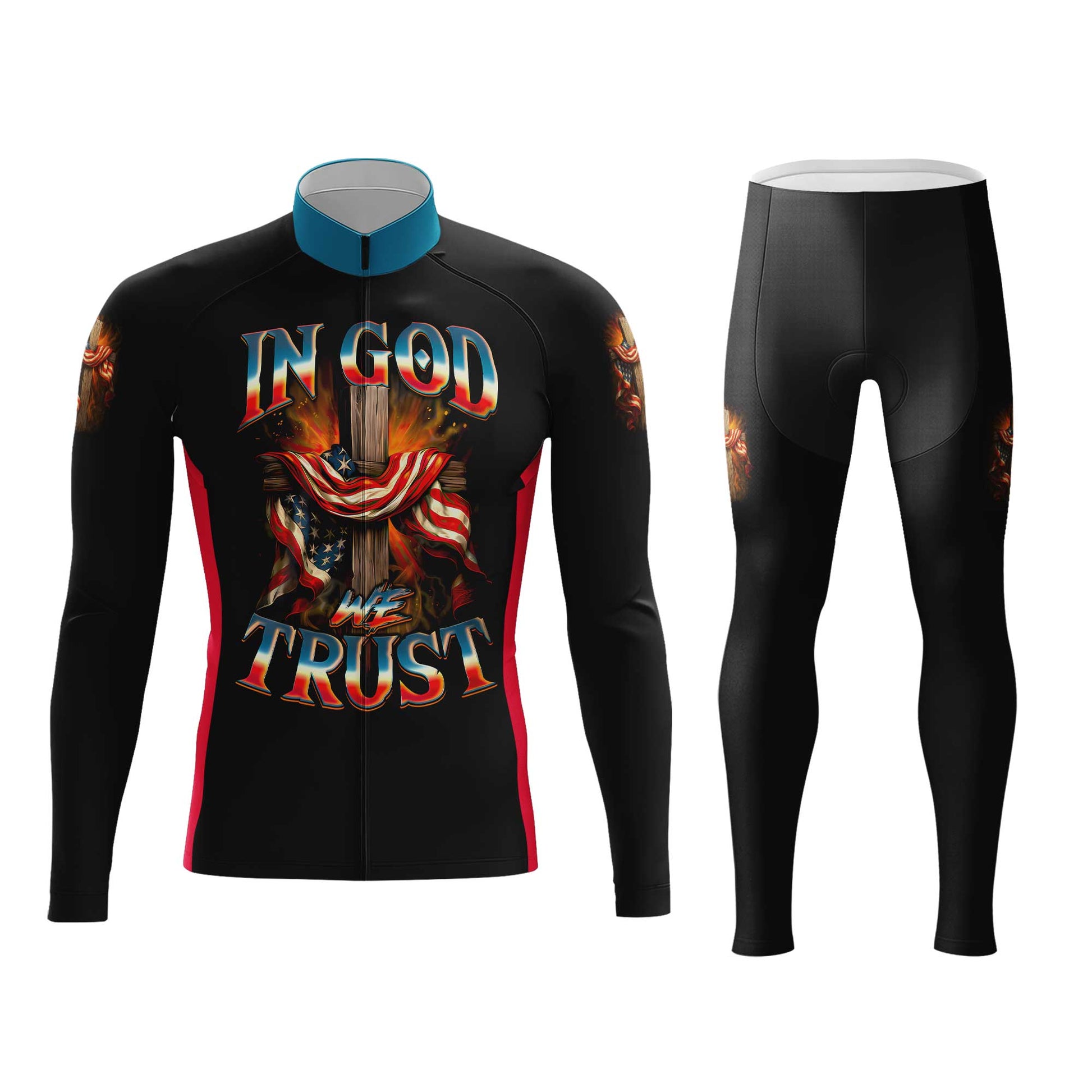 In God We Trust Men's Cycling Jersey Set, Road Bike Cycling Kit for Men, Biking Outfit, Bicycle Suit, Team Racing Uniform