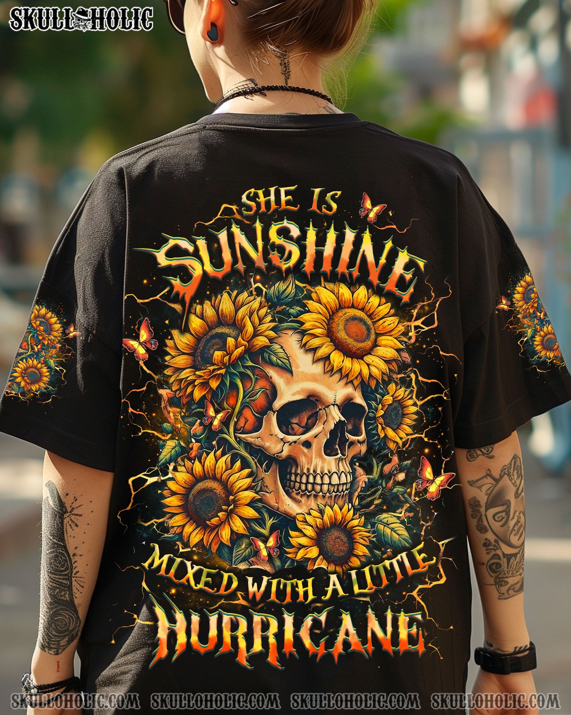 SHE IS SUNSHINE SKULL SUNFLOWER ALL OVER PRINT - YHLT0304251