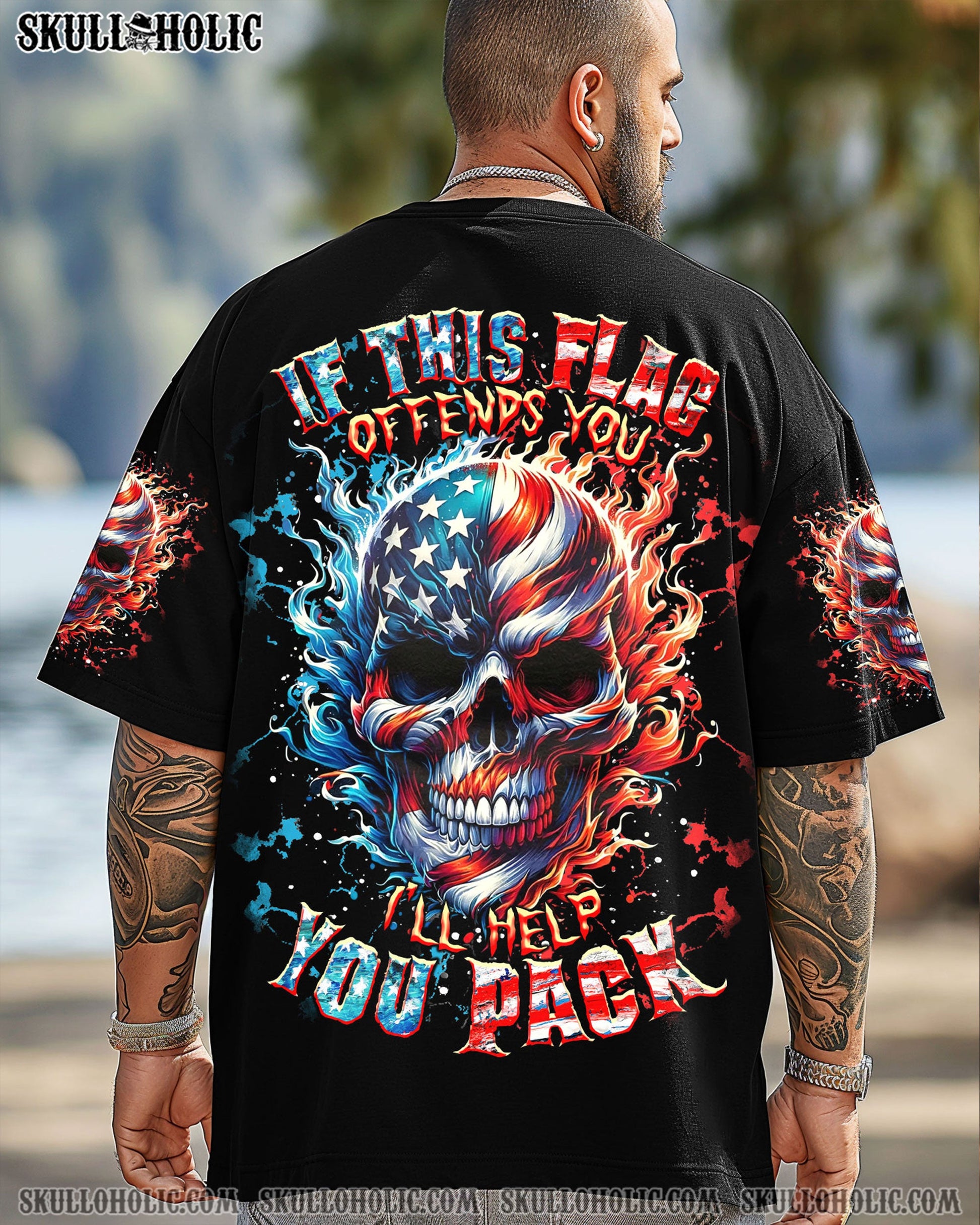 IF THIS FLAG OFFENDS YOU I'LL HELP YOU PACK SKULL ALL OVER PRINT - TLTR1504251