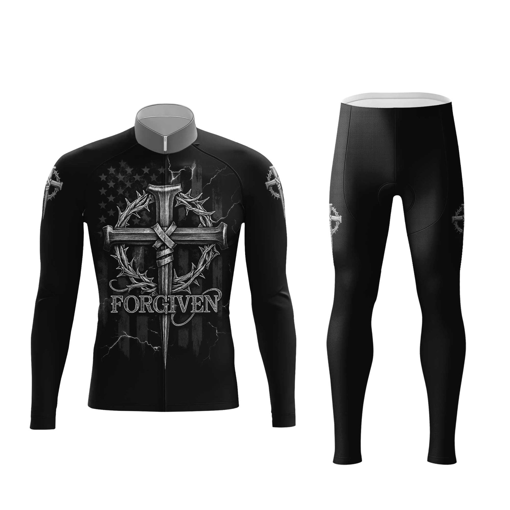 Forgiven Jesus Cross Men's Cycling Jersey Set, Road Bike Cycling Kit for Men, Biking Outfit, Bicycle Suit, Team Racing Uniform