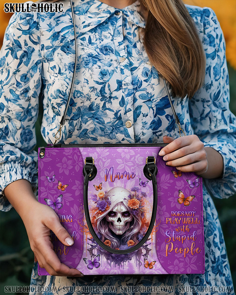 WARNING THIS TATTOOED GIRL SKULL LADY LEATHER HANDBAG - TLNO2903244