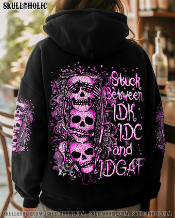 STUCK BETWEEN IDK IDC AND IDGAF SKULL ALL OVER PRINT - YHLN1403252