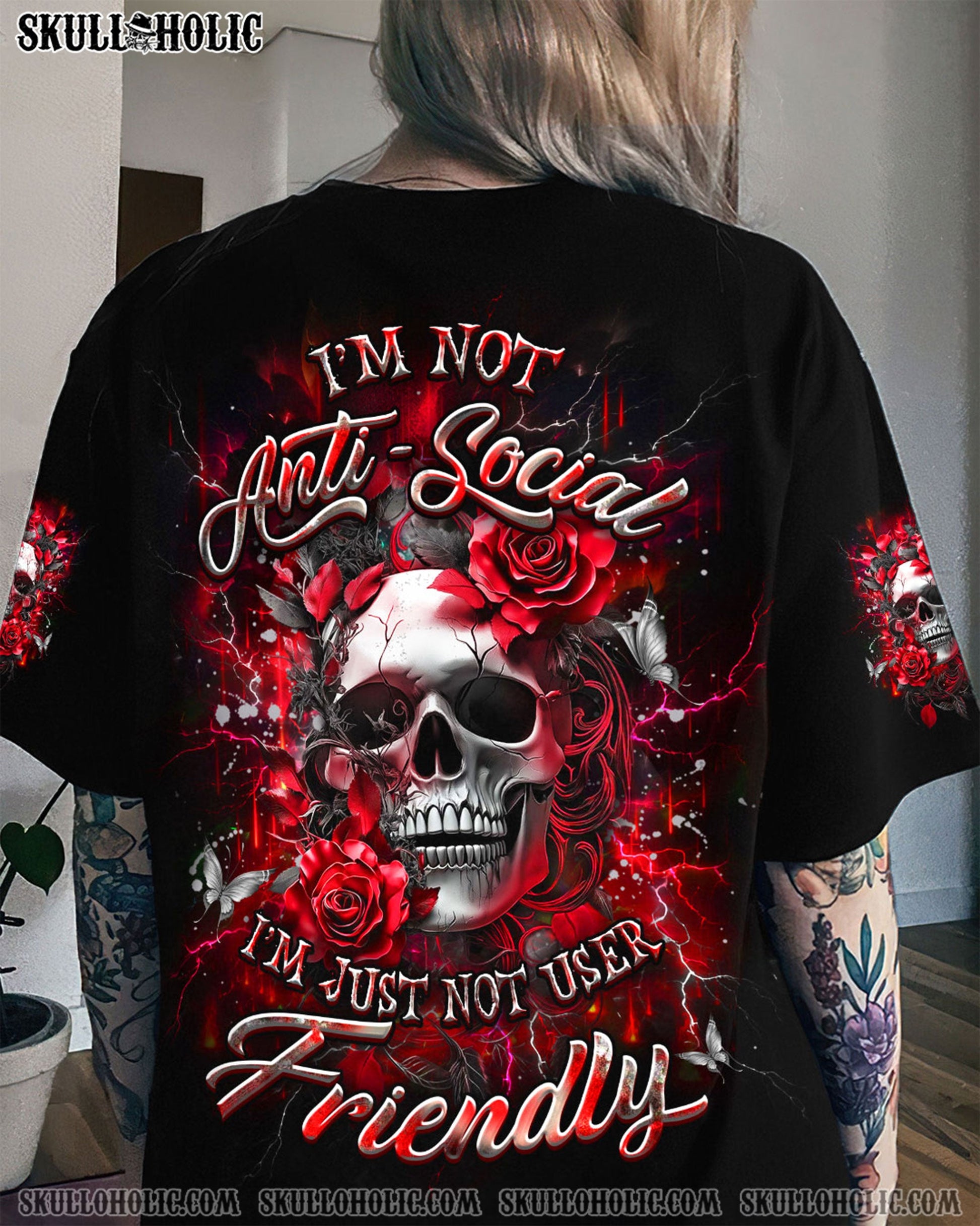 I'M NOT ANTI-SOCIAL SKULL ROSE ALL OVER PRINT - YHDU0404252