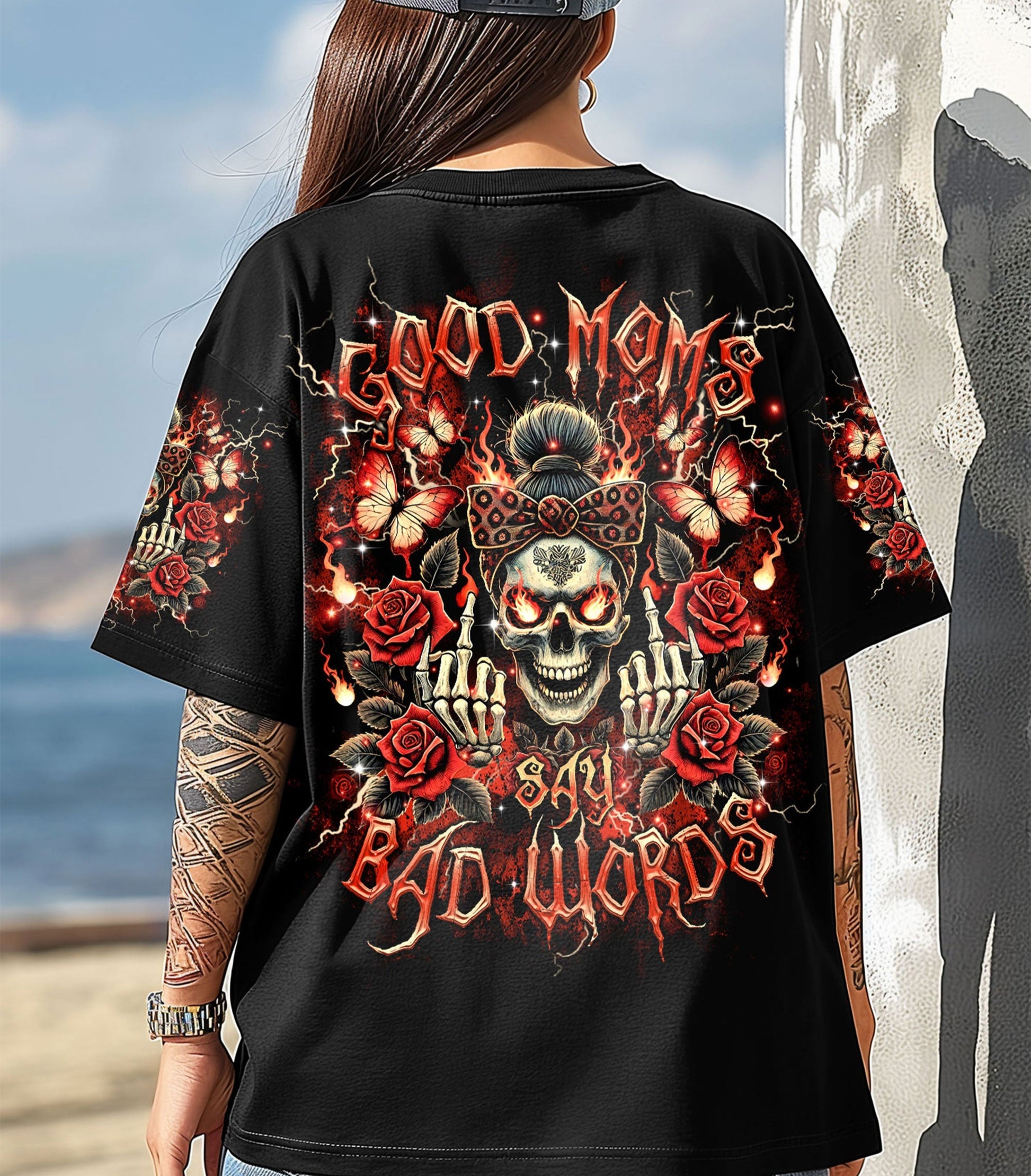 GOOD MOMS SAY BAD WORDS MESSY BUN SKULL ALL OVER PRINT - TLTR1903253