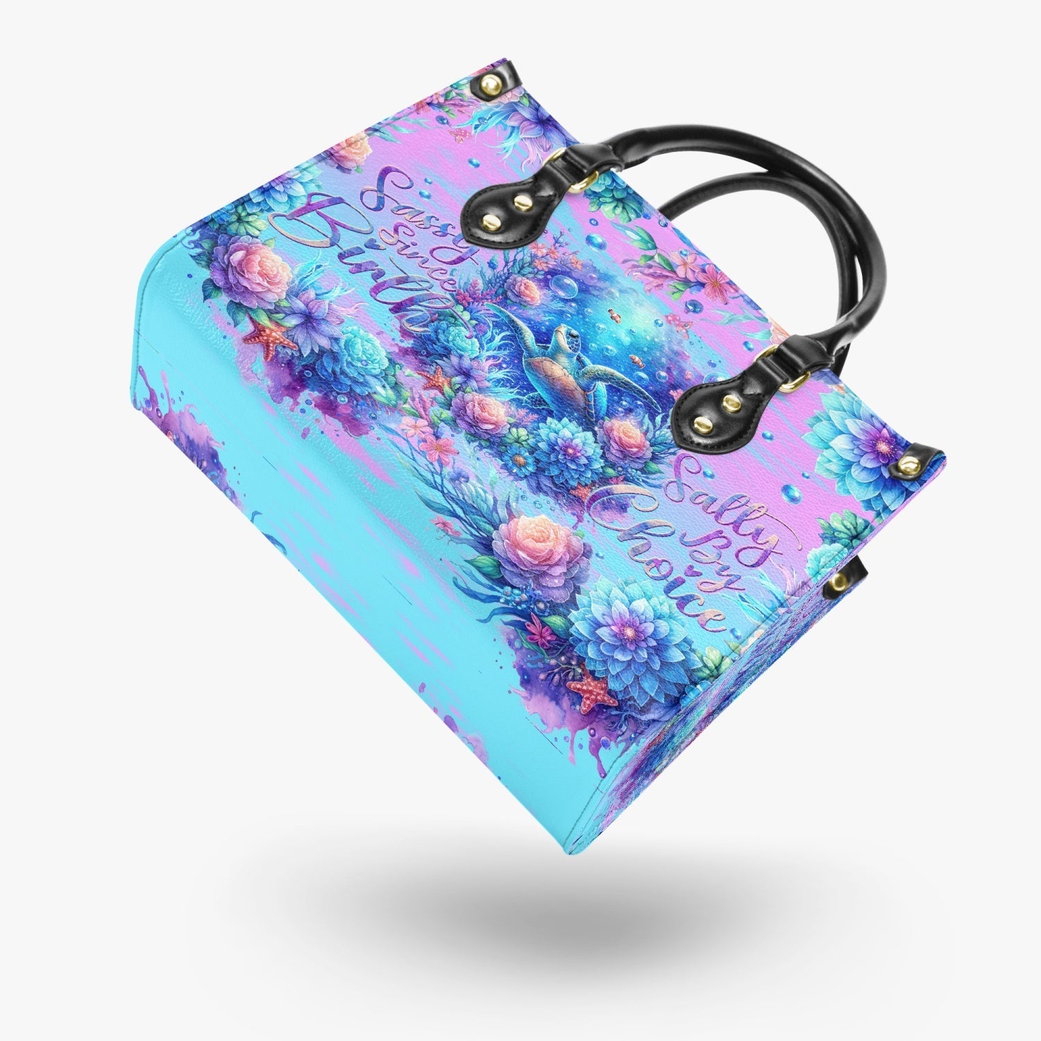 Bigcrowns SASSY SINCE BIRTH SALTY BY CHOICE TURTLE LEATHER HANDBAG T2803244