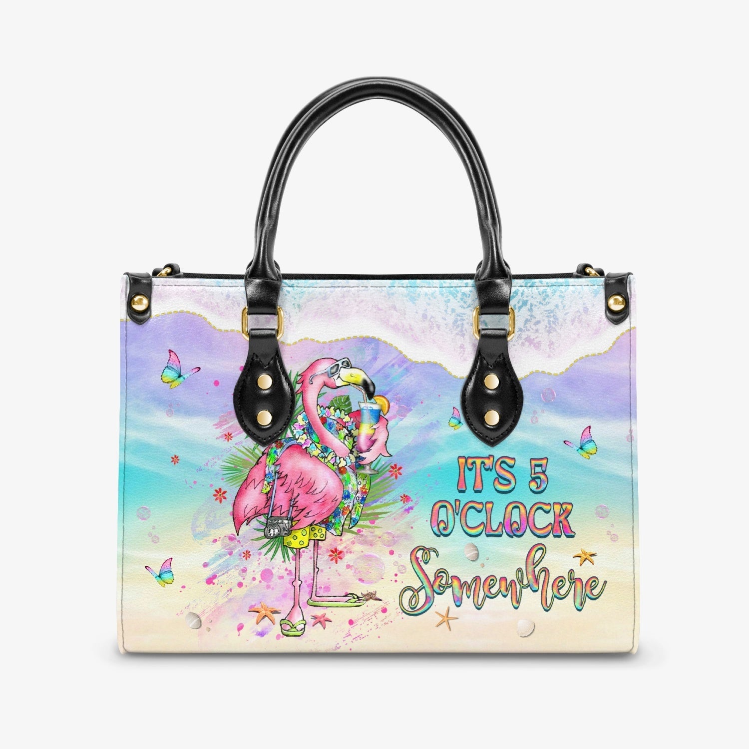 Bigcrowns IT'S 5 O'CLOCK SOMEWHERE FLAMINGO LEATHER HANDBAG YHKD2603241