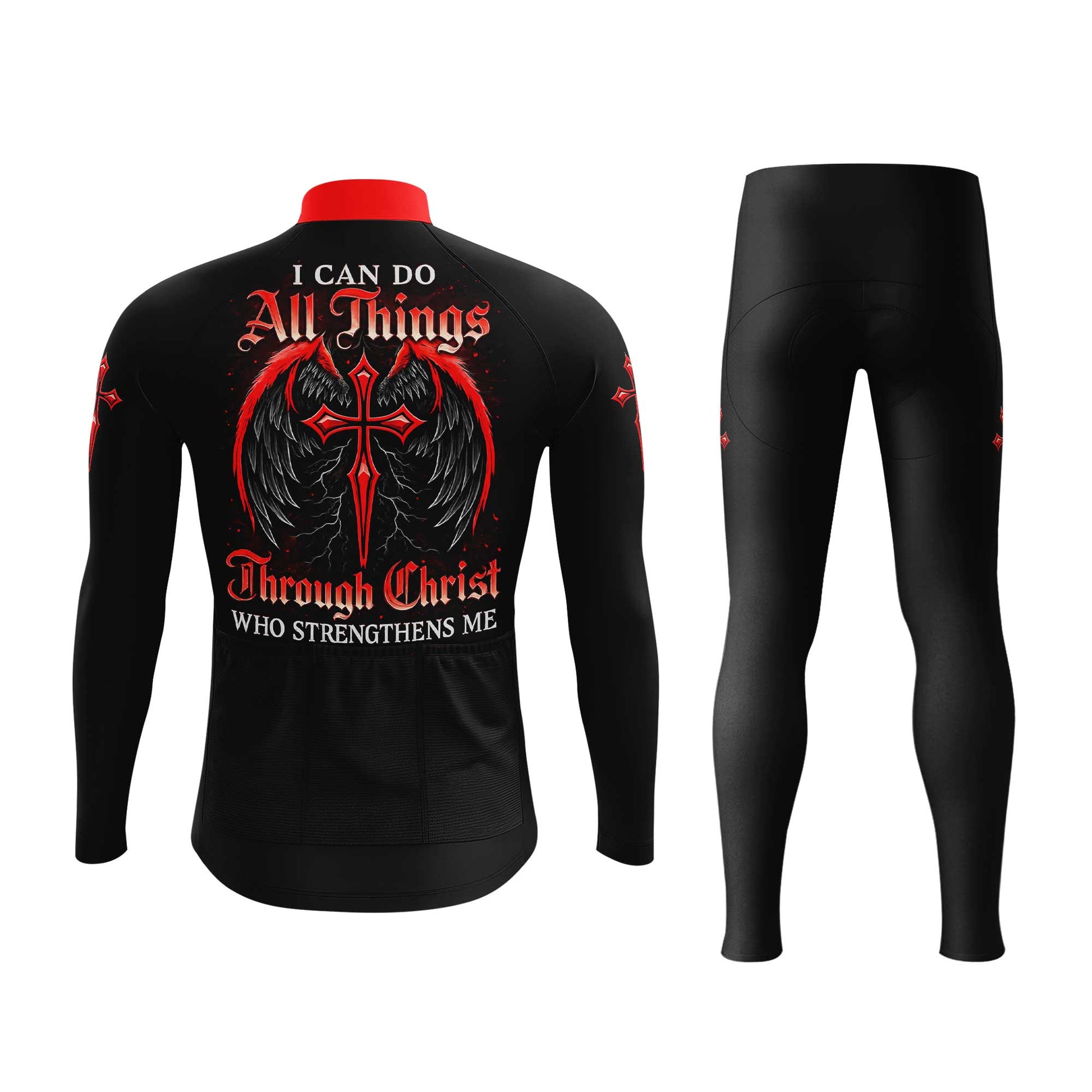 I Can Do All Things Through Christ Men's Cycling Jersey Set, Road Bike Cycling Kit for Men, Biking Outfit, Bicycle Suit, Team Racing Uniform